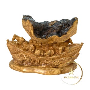 Noah&#39;s Ark Hand Carved Olive Wood Sculpture