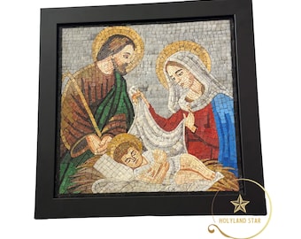 Mosaic Holy Family Handmade Jerusalem Stone Religious Art Wall