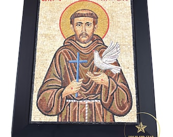 Saint Francis Mosaic Art, Handmade Christian Wall Decor, Catholic Icon, Peace Animals Nature