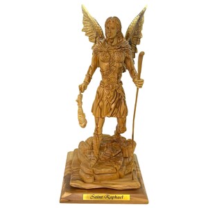 Saint Raphael The Healer Statue Archangel olive wood hand carved in Bethlehem Holy Land