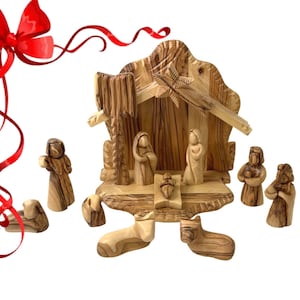 Handmade Olive Wood Nativity Set | Bethlehem Carved Christmas Decor