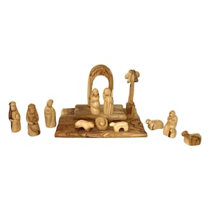 Olive Wood Nativity Set Hand Carved, Christmas Decor Gift