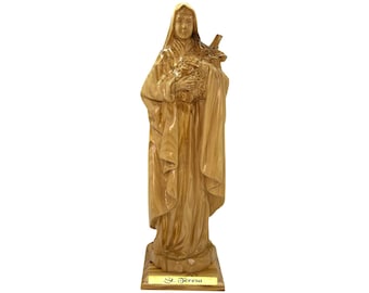 Handmade Olive Wood Saint Teresa Statue: Holy Land Christian Decor