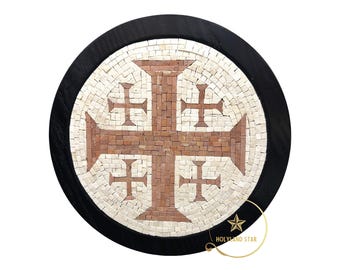 Jerusalem Cross Mosaic Jerusalem Stone Wall Art, Framed Holy Land Decor