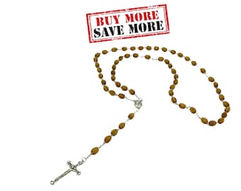 Cuentas de rosario católico de madera de olivo hechas a mano, rosario de madera