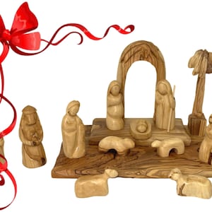 Olive Wood Nativity Set - Hand-Carved Nativity Scene from Bethlehem | Holy Family Christmas Decor