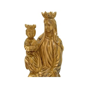 Our Lady of Mount Carmel Olive Wood Statue - Virgin Mary with Baby Jesus - Hand-Carved Madonna from the Holy Land