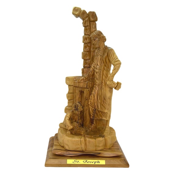 Olive Wood St. Joseph Statue: Hand Carved Holy Land Art