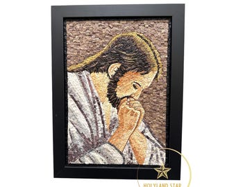 Jesus Praying in Gethsemane Mosaic Jerusalem Stone, Christian Wall Art,