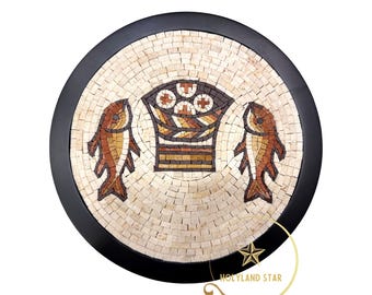 Tabgha Mosaic Jerusalem Stone Wall Art, Framed Christian Biblical Decor