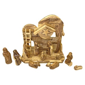 Olijfhouten kerststal, met de hand gesneden, kerststal in Bethlehem Holy Land