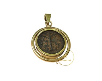 18K Gold Bar Kokhba Coin Pendant: Ancient Jewish Revolt Relic