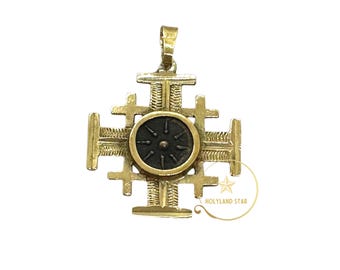 Witwenmilbe Authentische Münze Jerusalem Kreuz 14K Gold Anhänger, Alte Biblische Münzhalskette