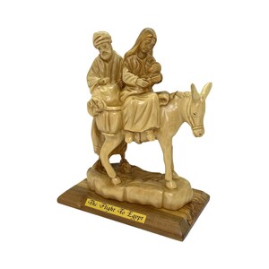 Flight into Egypt on a donkey Holy Family Statue Olive Wood Hand Carved in Bethlehem  Holy Land