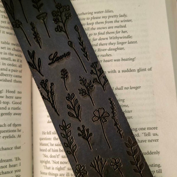 Floral Leather Bookmark Personalized Laser Engraved Name Hand Painted Flowers Gift For Her| Book Lover | Valentines Day Gift | Engraved |