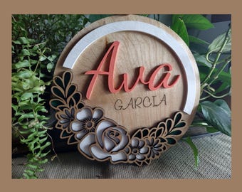 Laser Engraved Wood Baby Name Sign: Custom Nursery Decor