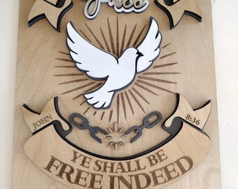 Wooden laser cut bible quote free indeed, neutral tones 3d layers. Inspirational decor