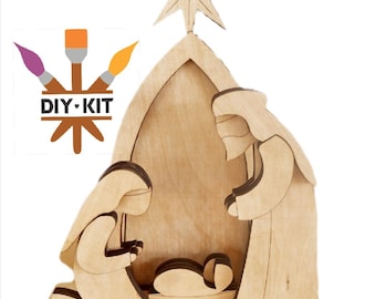 DIY Nativity Scene Kit ,Paint kit Shelf, tray mantle decor | Small size nativity kids craft, family fun.