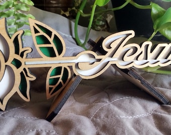 laser cut wooden rose flower personalized name gift home decor