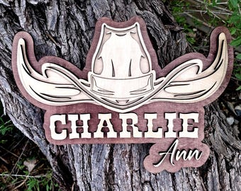 Laser Engraved Wood Name Sign: Personalized Wall Decor | western Cowboy Cowgirl style |nursery sign