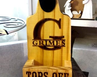 Laser Cut Wood bottle opener with Top Catcher | Personalized | Bottle shaped gift