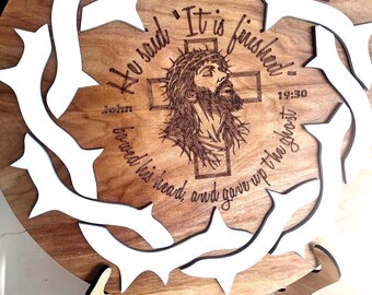 Layered Wood Jesus Crown of Thorns Sign | Christian Home Decor