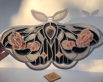 Faux stained Glass Moth Laser cut Resin filled