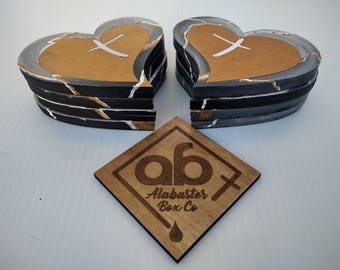 Coasters heart shaped laser cut marble painted with cross accent (set of 4)