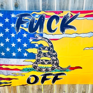 USA & yellow snake gadsden F..k Off TEA pARTY FLAG 3X5&#39; don&#39;t Tread on me 2ND