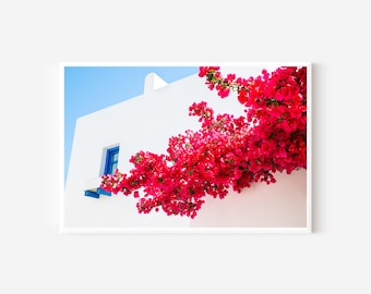 Greek Pink-Orange Bougainvillea Art Print | Mediterranean Wall Decor (Digital Download)