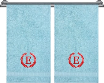 Monogrammed Aqua Towels for Bathroom, Decorative Embroidered, Personalized, 100% Turkish Cotton Customized 2 Piece Hand Towel Set