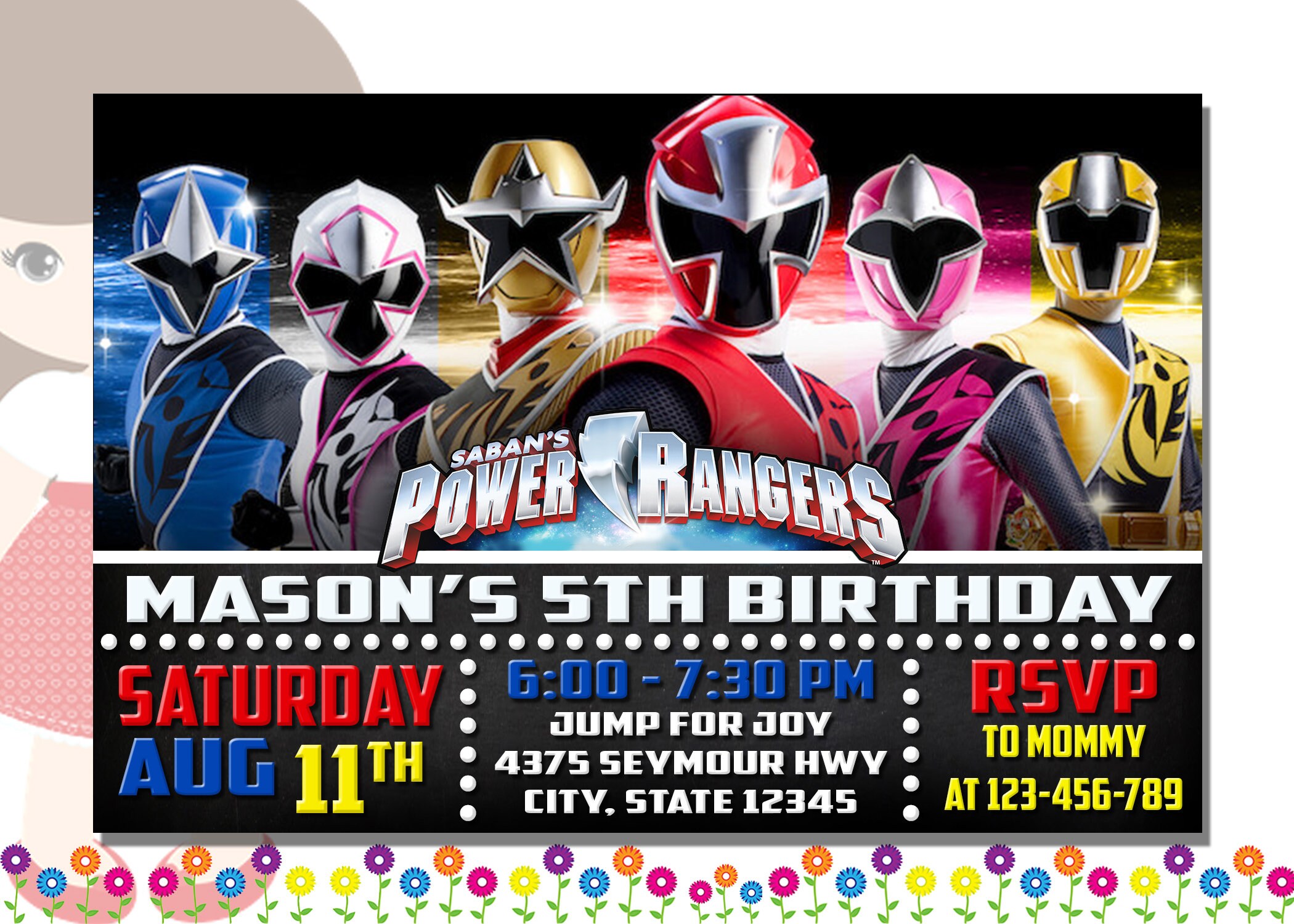 Power Rangers Einladungskarten 12er Set 12 Umschläge Kindergeburtstag T3 