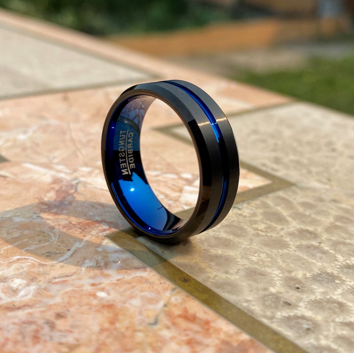 Black and Blue Men's Tungsten Ring/Band AKA Thunder / Men image 1