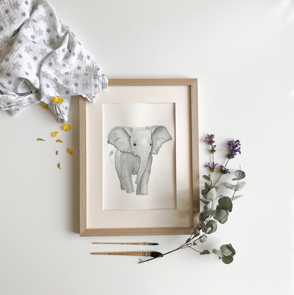 Affiche Murale Éléphant Jungle Aquarelle Pour Chambre Enfant