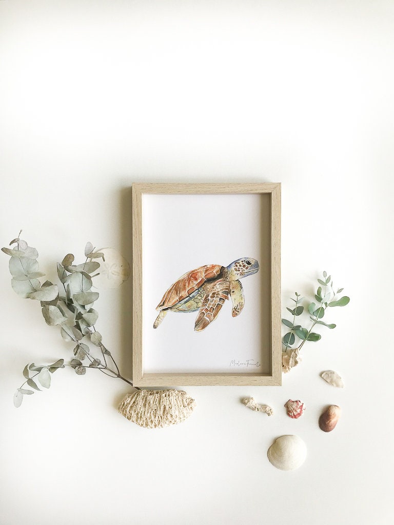 Affiche Murale Tortue de Mer Aquarelle Chambre Enfant