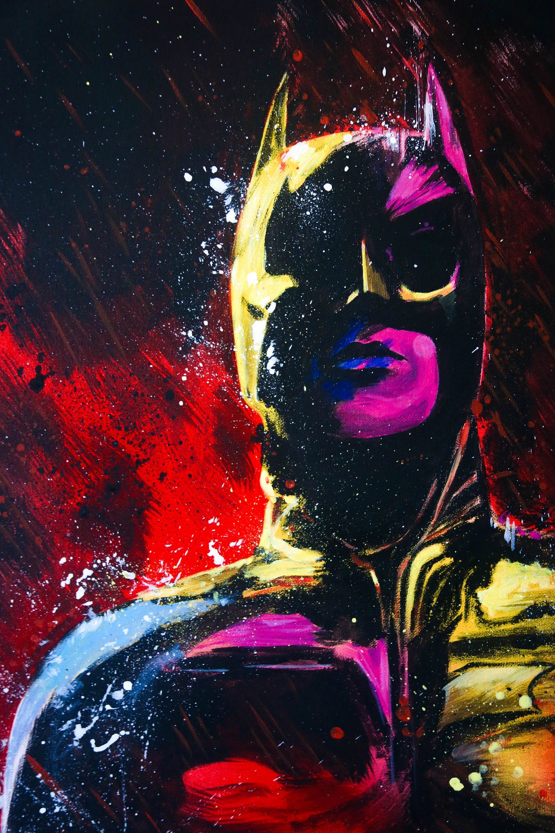 Batman Portrait Original Acrilic Painting Abstraction Canvas Etsy