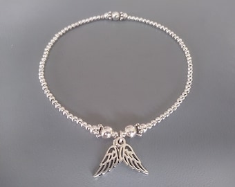 Silver Plated Angel Wing Bracelet: Delicate Stacking Jewellery, Remembrance Jewellery, 17.5cm Length