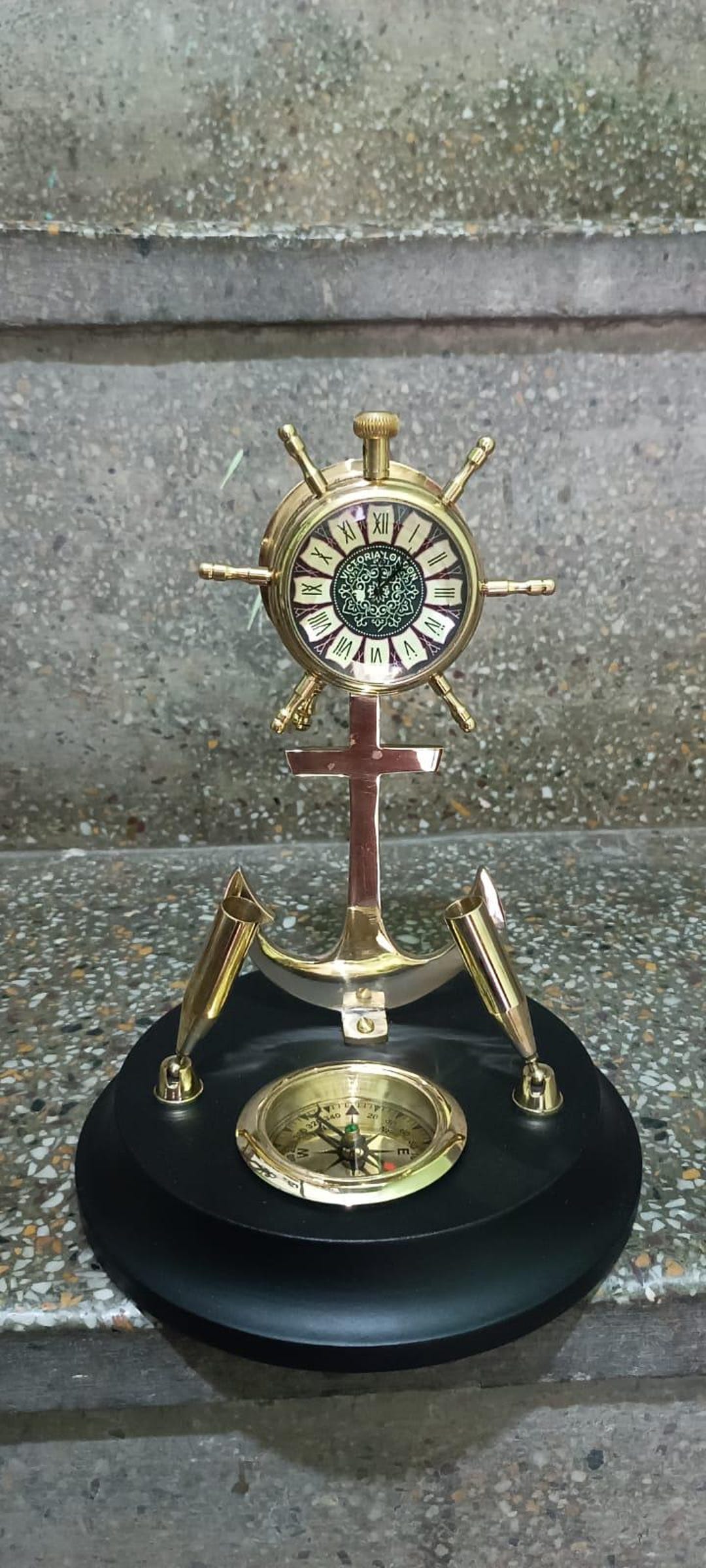 6'' Brass Telegraph Clock With Compass & Pen Holder Vintage Desk Clock ...