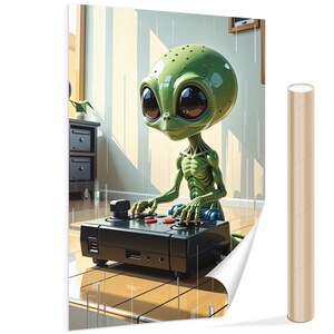 Console per videogiochi aliena - Poster per bambini | Arte murale per bambini | Decorazione per la cameretta dei bambini | per ragazzi (carta satinata di migliore qualità, spessa 260 g) | ML0U