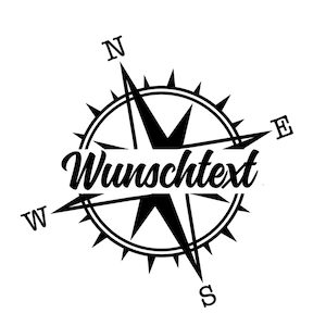 Könnte beinhalten: Schwarz-weißer Kompass mit einem Stern in der Mitte und dem Text "Wunschtext" in der Mitte.