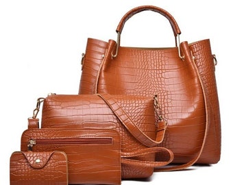 2021 Fashion Shoulder Crossbody Bag Pu Leather Crocodile Pattern Women Tote Handbag 4Pcs Set Satchel Clutch Purse