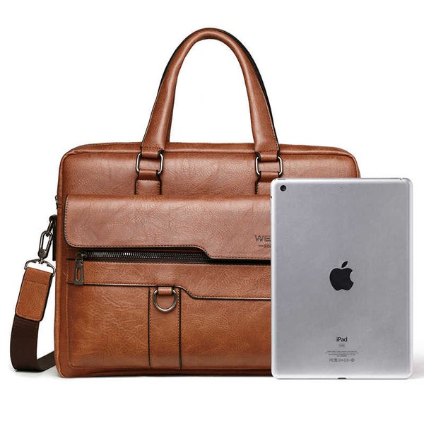 Men's Leather Briefcase Business Laptop Bag Waterproof Travel Satchel Bag Messenger Bag for Men