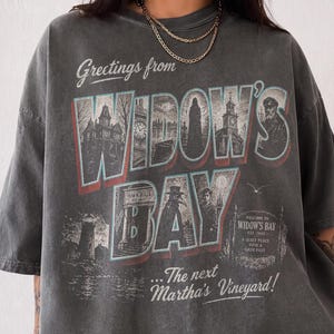 Vintage Greetings From Widow's Bay Shirt, Retro Spooky Travel Postcard T-Shirt, Gothic Graphic Tee, Dark Academia Autumn Apparel, Pepper