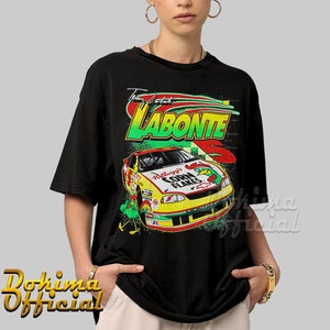 May include: Black t-shirt with a graphic of a yellow race car with the text "Labonte" and "Kellogg's Corn Flakes" on it.
