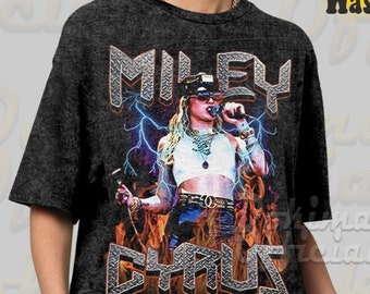 Vintage Wash Miley Cyrus Heavy Metal Shirt | 90s Retro Vintage Tshirt | Oversize Acid Wash T-shirt | Hip Hop Graphic Tee DK100