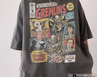 Vintage Gremlins Comic Shirt, Retro 80s Movie Graphic Tee, Gizmo Mogwai Horror Comedy T-Shirt, Comfort Colors 1984 Nostalgia Tees Streetwear