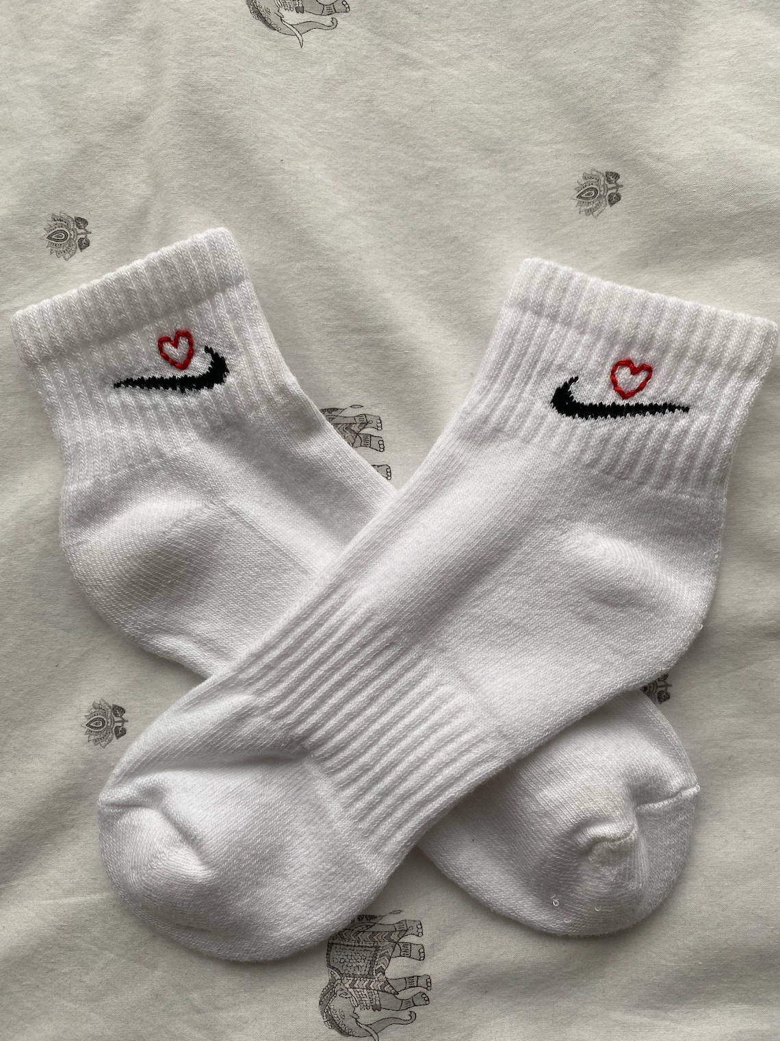 Official Nike Ankle Socks With Red Heart Embroidery Etsy