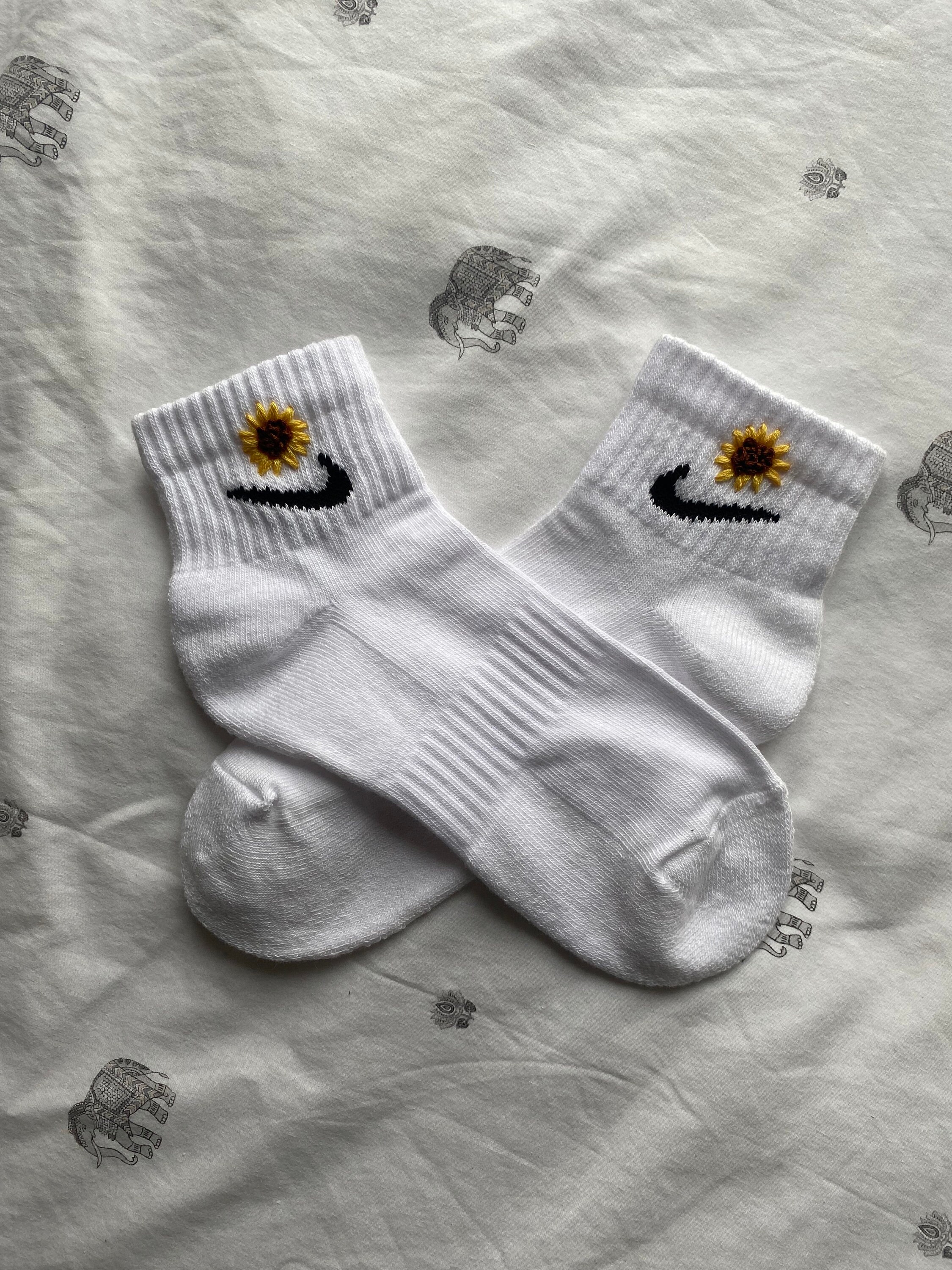 Official Nike Ankle Socks With Yellow Sunflower Embroidery - Etsy UK