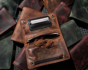 Leather tobacco pouch, handmade organizer for rolling tobacco, fast roll acces, garant leather accesoires