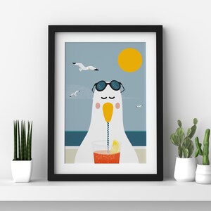 Sizzling Seagull Print, Seaside Prints, Seagull Wall Art, Seaside Decor, Seaside Art for Bathroom, Kids Seaside Bedroom image 7